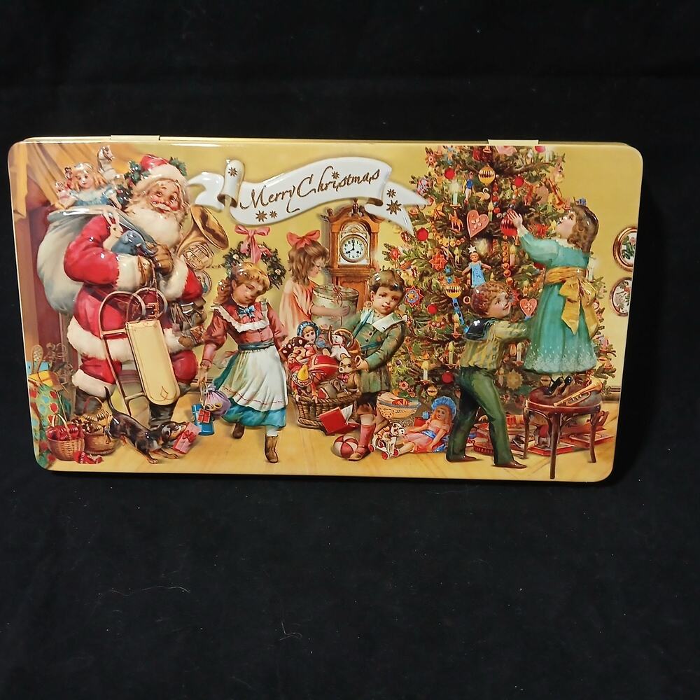 Vtg Confiserie Heidel Chocolate Tin Embossed Santa Merry Christmas Empty Box